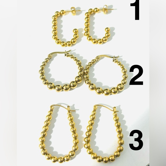 18k Gold Plated Stainless Steel Beaded Bubble Earrings - Picture 3 of 5